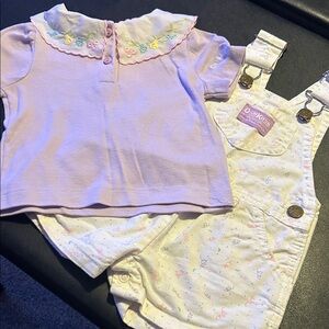 Oshkosh Pastel Purple Top and White Overalls Set